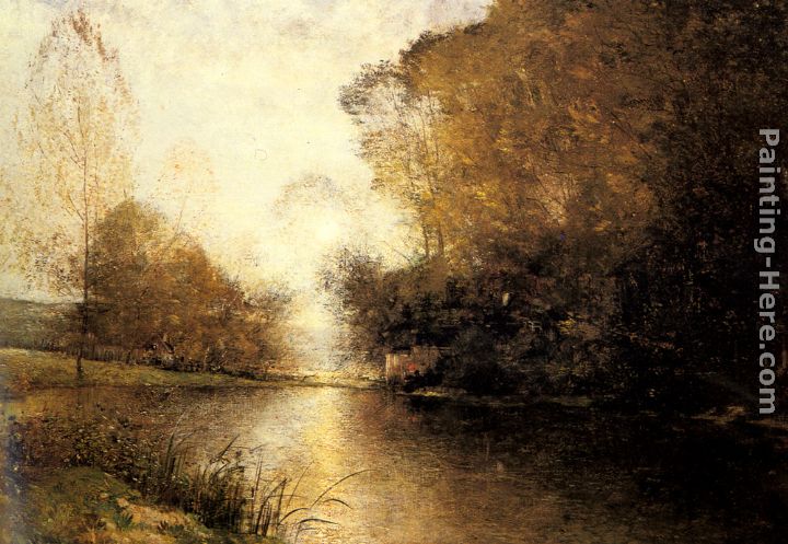 A Moonlit River Landscape with a Figure painting - Alfred Wahlberg A Moonlit River Landscape with a Figure art painting